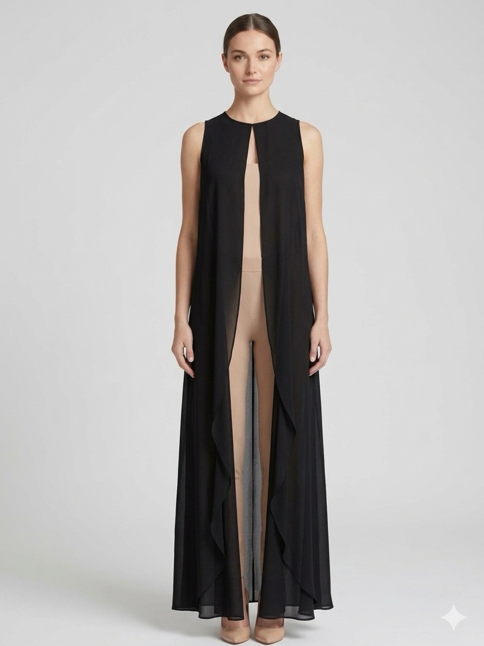 BNWT Koton  Black Sleeveless Long Draped chiffon Vest